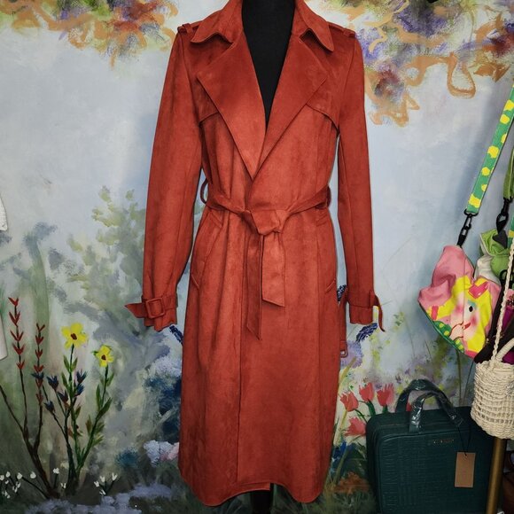 Forever 21 Women's Suede-Like Rust Trench Coat With Belt Size S - Picture 2 of 12